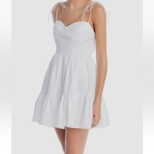 $295 Staud Women's White Landry Smocked Bustier Mini Dress Size Large